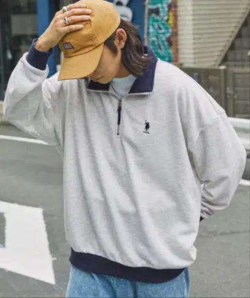 U.S.POLO ASSN. 별주 원포인트 로고 하프 지퍼 맨투맨 완판템