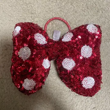 디즈니 미니 스팽글 레드 리본 머리끈 대