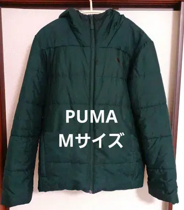 남성용 PUMA 다운 아우터 M 후드 부착 패딩 자켓 그린