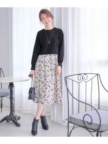 플라워 프린트 롱 원피스 블랙