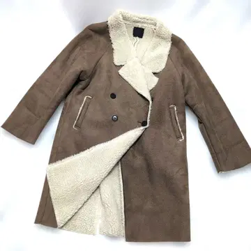 KBF 여성용 보아 코트 롱 무스탕 브라운