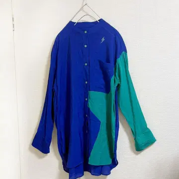 슈퍼 레이디 야마모토 간사이 블라우스 긴 길이 블루 디자인 셔츠