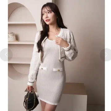 립 서비스 트위드 앙상블 니트 원피스