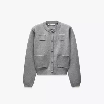 자라 ZARA 플레인 니트 자켓 패디드 숄더 가디건