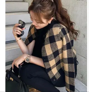 셰리에 블록 체크 앙상블 니트 세트