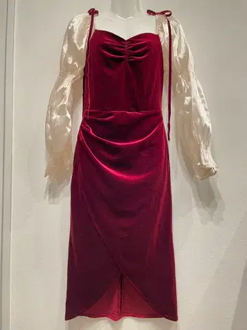 크리스마스 벨벳 벌룬 슬리브 개더 드레스/S