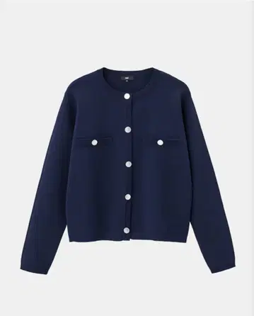 PLST 코튼 블렌드 메탈 버튼 가디건 네이비 M