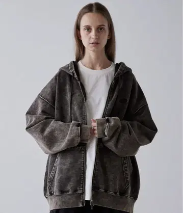 [ CLEL ] 헤비 웨이트 로고 자수 풀 집업 후드티 빈티지 브라운