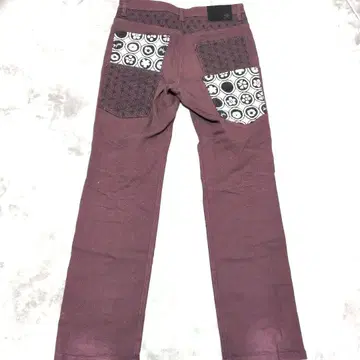 [류기압착] 와인 레드 데님 꽃무늬 포켓