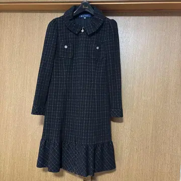 엠즈 그레이시 38 체크 무늬 프릴 롱 코트