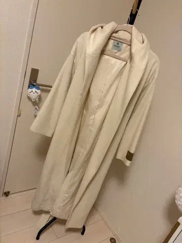 nano 아이보리 롱 코트 후드 부착