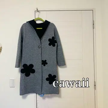 플라워 프린트 그레이 롱 코트