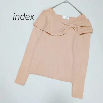 인덱스 인덱스 오프숄더 긴팔 니트 리브 리본 비즈 장식