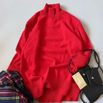 택 포함 FOXEY 폭시 캐시미어 100 니트 터틀넥 레드