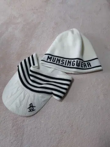 Munsingwear 니트 캡 & 니트 바이저 세트 화이트