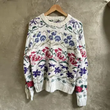 70년대 엘엘빈 꽃무늬 코튼 니트