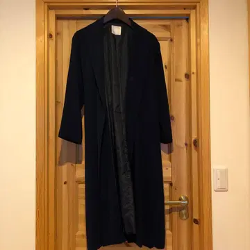 네이비 롱 코트 허리 리본 포함