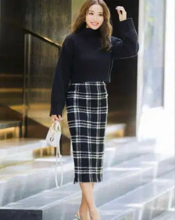 sheller ZIP 체크 타이트 스커트