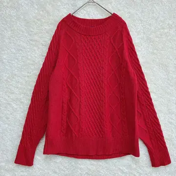 ON SEVEN DAYS 케이블 니트 스웨터 레드 일본제
