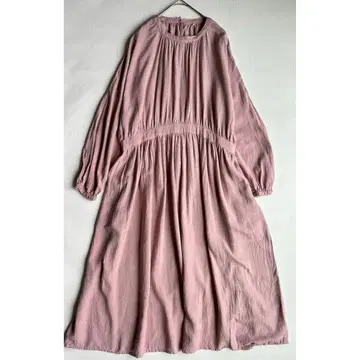 인도산 린넨 혼방 개더 원피스 더스티 핑크 롱 내추럴