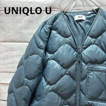 UNIQLO U 리사이클 다운 자켓 파랑 L 웨이브 퀼트