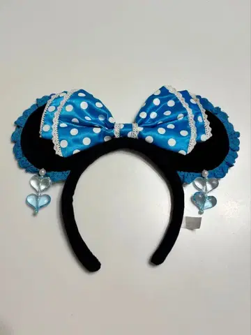 디즈니 미니 머리띠 파랑과 화이트 도트 무늬