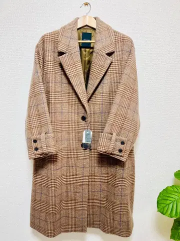 [ 미사용 새상품 ] JEANASIS 체크 무늬 체스터 코트 롱 코트