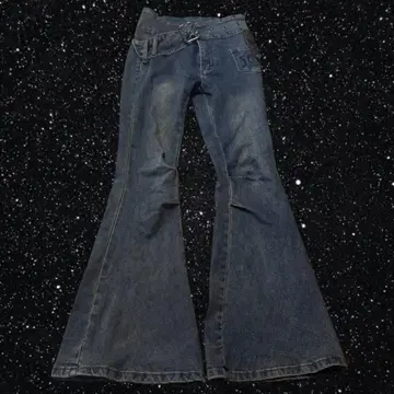 와이드 벨트 데님 플레어 팬츠