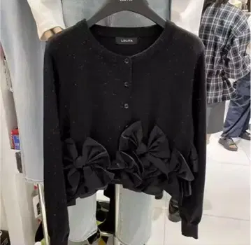 리본 모티브 가디건 헴 리본 디자인 숏 가디건