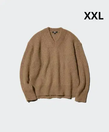 유니클로 플러피 V넥 스웨터 XXL 베이지