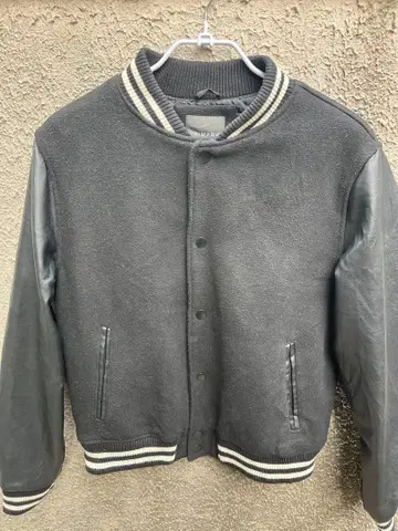 구제 의류 블랙 울 가죽 바시티 자켓