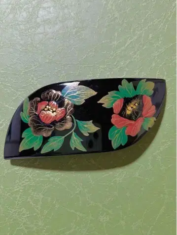 머리핀 () 블랙 컬러 동백꽃 류큐 칠기