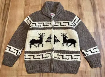 캐나다제 빈티지 사슴 패턴 프론트 지퍼 카우친 스웨터