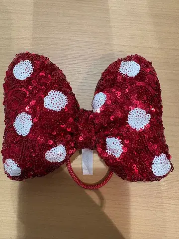 디즈니 빨간색과 화이트 도트 리본 머리끈