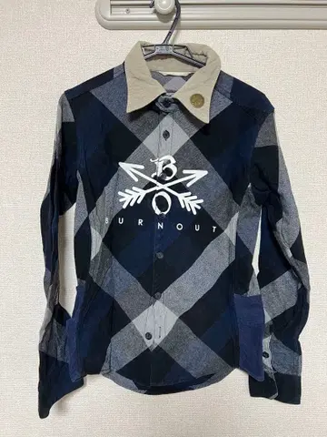 BURNOUT 체크 무늬 셔츠 S 사이즈 네이비/그레이