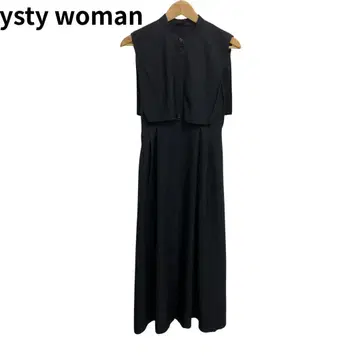 미스티우먼 블랙 슬리브리스 셔츠 원피스 여성용 둥근넥