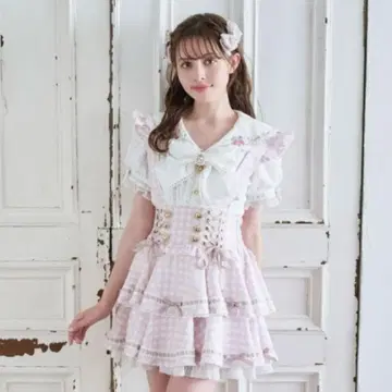 리즈리사 LIZLISA 사다리 리본 체크 티어드 치마바지