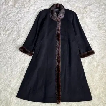 고급 캐시미어 100% 롱 코트 럭셔리 퍼 블랙