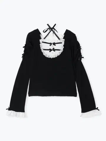 아가씨 백 레이스업 플레어 슬리브 티셔츠