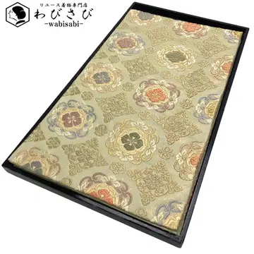 후쿠로 오비 당직 아름다운 꽃 문양 마름모꼴 금실 뒷버들색 O-5753