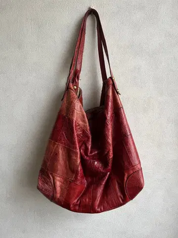 가죽 패치워크 토트백 빨간색 & 숄더 이너백