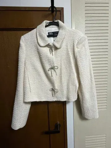 ZARA 아이보리 리본 트위드 자켓