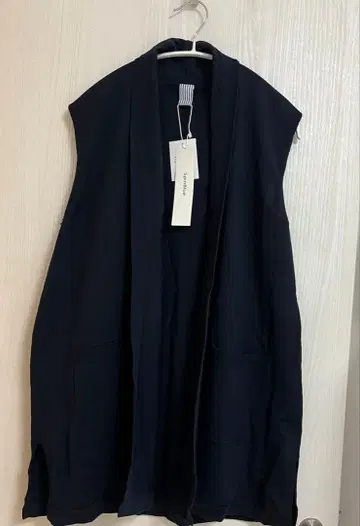 스핀 블루 니트 베스트 포켓 부착 코튼 네이비 L~LL