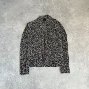 그레이 서리 내린 풀 집업 니트 드라이버즈 니트 L 울 아메카지