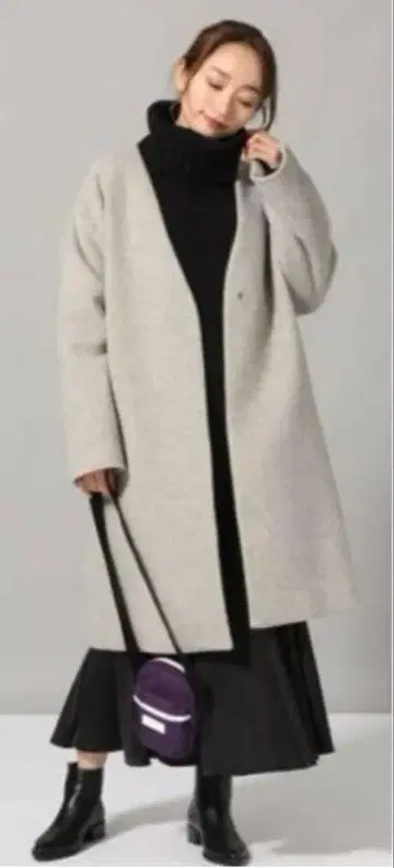 JEANASIS 숏 비버 노카라 코트 롱 코트 지나시스 그레이