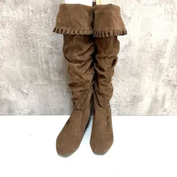 주름진 나우시카 롱 부츠 브라운 S 사이즈 사이드 지퍼 프릴