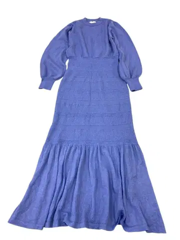 e341 Casa fline 파랑 보라색 니트 맥시 원피스 긴팔