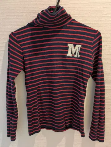 스트라이프 터틀넥 T셔츠 M 자수