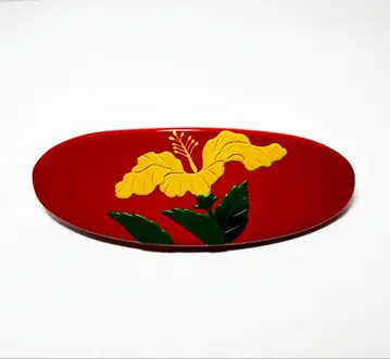 머리핀 주홍색 하이비스커스 류큐 칠기