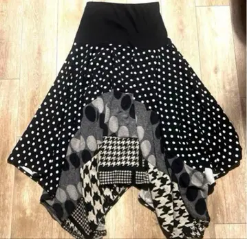 antiqua 여성용 롱 스커트 이소재 절개 비대칭